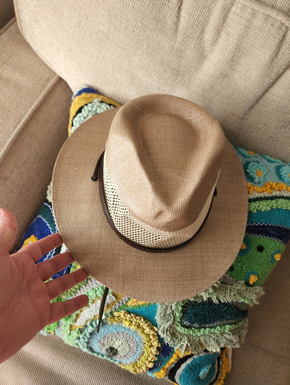 Stetson Tan Straw Safari Hat with Brown Chin Cord